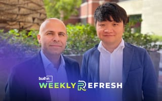 FedML co-founders Salman Avestimehr (left) and Chaoyang He (right) pose for a photo outside.