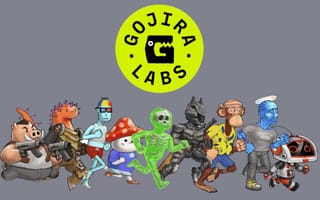 The Gojira Labs logs floating above NFT characters mid-run.