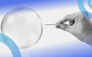 A person putting a pin to a bubble. Generative AI can avoid bubble status with a commitment to transparency, fairness and accountability.