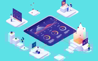 People interacting with charts and analyzing statistics. Data visualization concept.