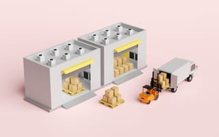 building block set of truck unloading boxes into a storage unit