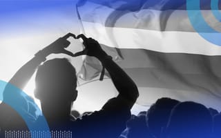 image of person hearting the pride flag