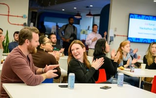 Two coworkers at an office event