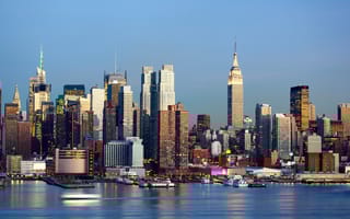 The New York skyline in the daytime.