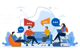 An illustration of a group of workers brainstorming