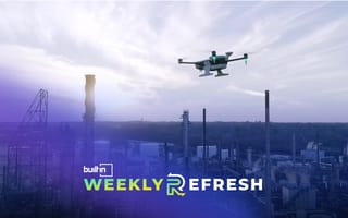 A percepto drone flies above a city.