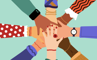 image of hands in a huddle