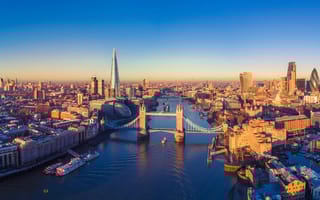 A panoramic view of London and the River Thames in the United Kingdom.