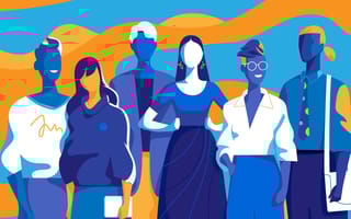 Graphic illustration of group of six diverse people