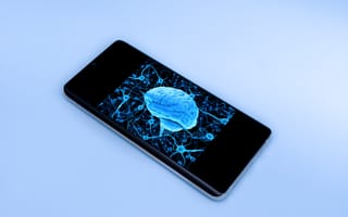 blue brain displayed on a mobile phone screen