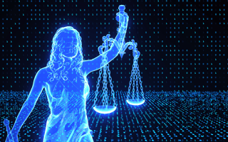 blind scales of justice written in code