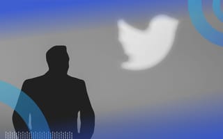 A silhouette of Elon Musk in front of the Twitter logo