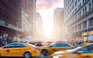NYC taxis driving by