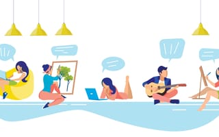 Stock illustration of people enjoying hobbies