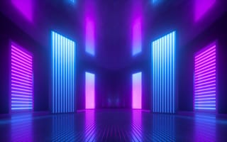 Neon pink and blue panels are pictured.