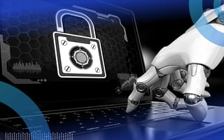 Robot hand hacking into a secure account on computer