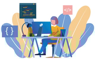An illustration of a woman sitting and coding