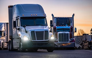 Big rigs in a parking lot