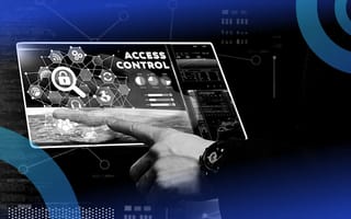 A hand touches a touchscreen that says "access control"