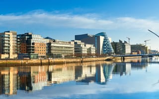 A view of the Dublin, Ireland skyline along the River Liffey.