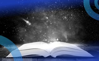 An open book with a galaxy pouring out.