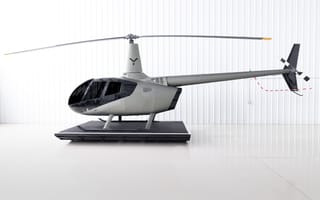 A model helicopter featuring Skyryse technology.