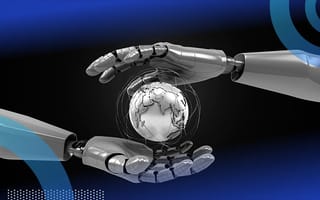 AI  robot hands holding the world