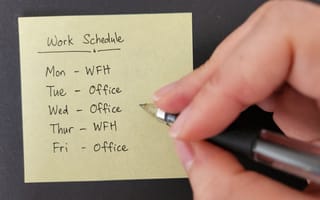 sticky note showing a hybrid work schedule