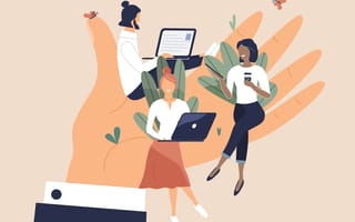 An illustration of workers sitting on a hand