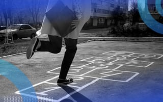 A person on a hopscotch square.