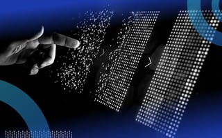 A hand manipulates data points into categories