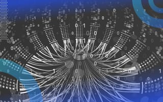 Zeros and ones superimposed on background featuring network of wires.