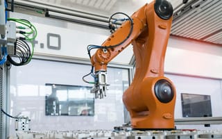industrial robot working on an assembly line