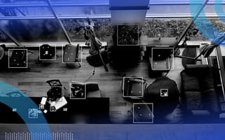 overhead view of a room with bounding boxes for computer vision