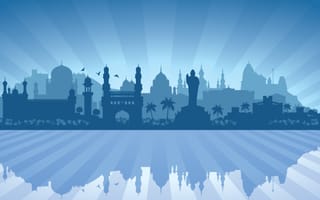 An illustration of Hydarabad India's city skyline in blue tones
