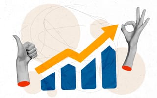 Two hands give the thumbs-up and OK signals alongisde a graph trending up and to the right.