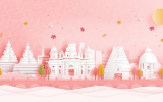 A rendering of the Chennai skyline set against a pink background.