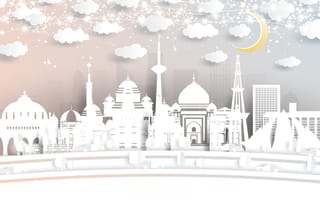 An illustration of the Delhi skyline.
