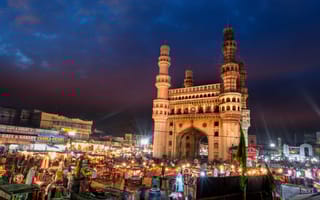 Photograph of Hyderabad, India at night,