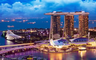 A photograph of Singapore at night,