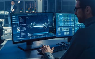 A person designs a blueprint on a computer screen.