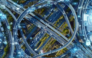 A highway with vehicles.