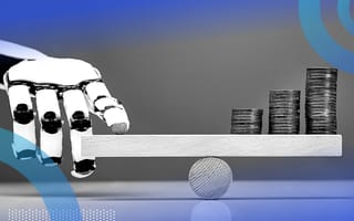 Robot hand pushing down on a scale with stacked coins