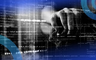 A closeup of a hand working at a terminal with an overlay of code