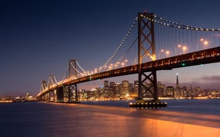 A photo of the Golden Gate Bridge at night is shown.