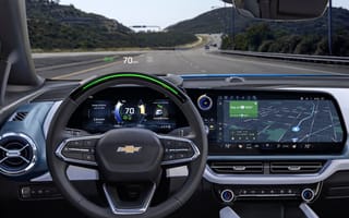View of driver’s side front cabin in 2024 Chevrolet Equinox EV 3LT with Super Cruise activated.