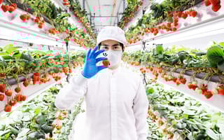 Oishii founder Hiroki Koga in vertical strawberry farm