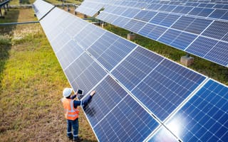 Engineer works on a solar farm.
