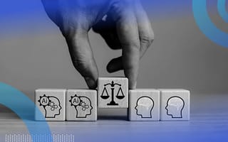 A hand holding a tile depicting scales between tiles that say "AI."