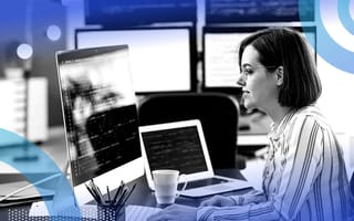 Data scientist running logistic regression on computer